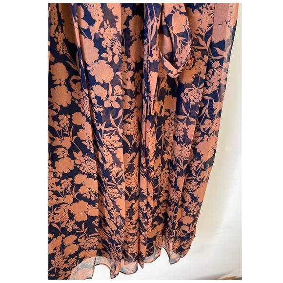 1901 Floral Print Pearl Button Pleated Chiffon Midi Dress L - Picture 7 of 13